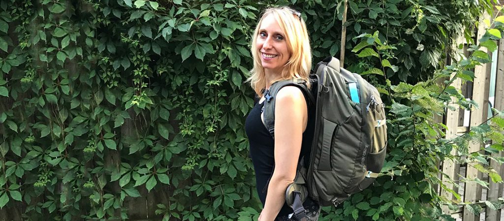 Melissa Rodway with her Osprey Packs Fairview 70 Women’s Travel Backpack